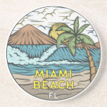 Miami Beach Florida Vintage Coaster<br><div class="desc">Miami Beach hand drawn illustration with mountains and ocean waves in the background. Perfect for anyone who loves to visit Miami Beach.</div>