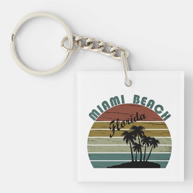 Miami Beach Florida vintage sunset Keychain (Front)