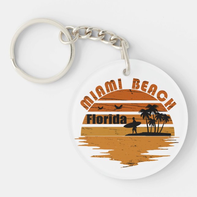 Miami Beach Florida vintage sunset Keychain (Front)