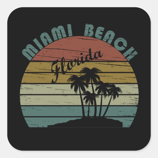 Miami Beach Florida vintage sunset Square Sticker (Front)