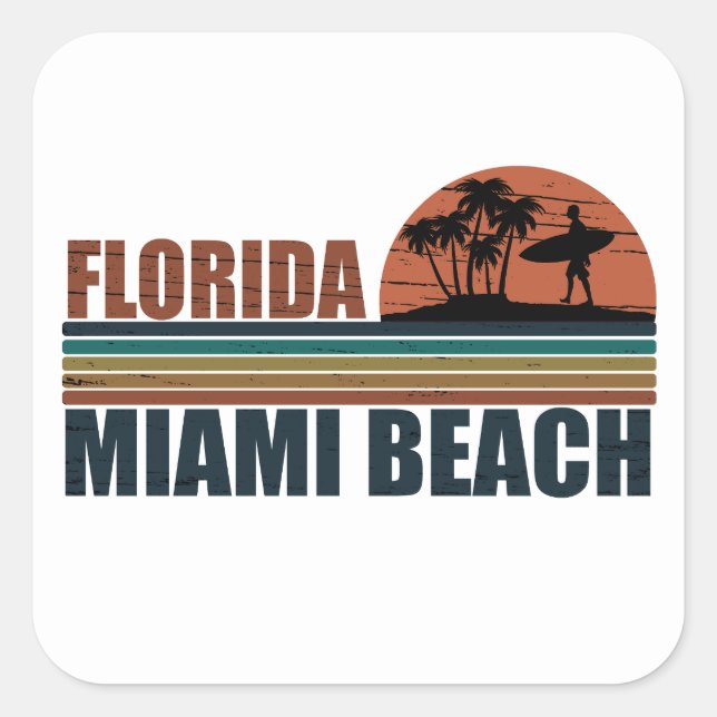 Miami Beach Florida vintage sunset Square Sticker (Front)