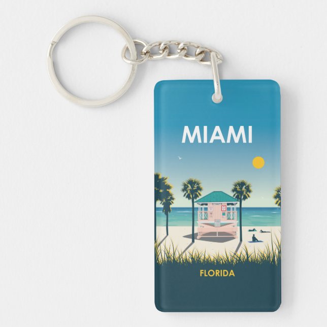 Miami Beach Florida Vintage Travel Keychain (Front)