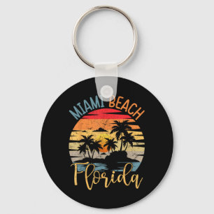 Miami Beach Florida Vintage Tropical Summer Palm Keychain