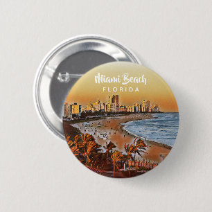 Miami Beach Florida Vintage Watercolor Art 2 Inch Round Button