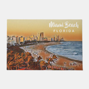 Miami Beach Florida Vintage Watercolor Art Doormat