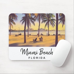 Miami Beach Florida Vintage Watercolor Art  Mouse Pad