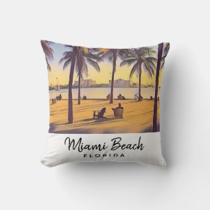Miami Beach Florida Vintage Watercolor Art Throw Pillow