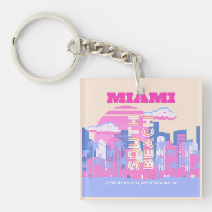 Miami Beach, Miami Travel Art, Preppy Keychain