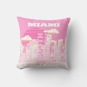 Miami Beach, Miami Travel Art, Preppy, Pink Throw Pillow