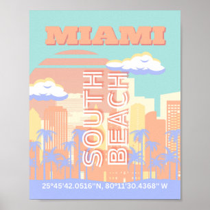 Miami Beach, Miami Travel Art, Preppy Room, Pastel Poster