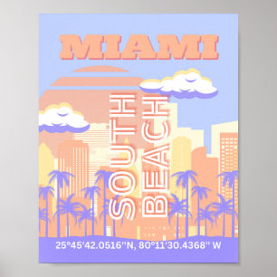 Miami Beach, Miami Travel Art, Preppy Room, Pastel Poster