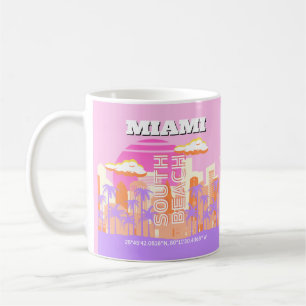 Miami Beach, Miami Travel Art, Preppy Room, Pink Coffee Mug