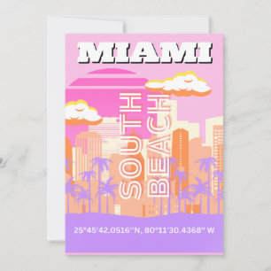 Miami Beach, Miami Travel Art, Preppy Room, Pink Holiday Card