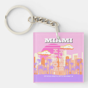 Miami Beach, Miami Travel Art, Preppy Room, Pink Keychain