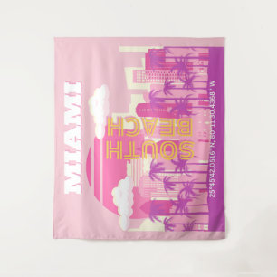 Miami Beach, Miami Travel Art, Preppy Room, Pink Tapestry