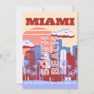 Miami Beach, Miami Travel Art, Retro Holiday Card