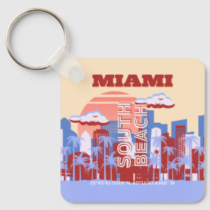 Miami Beach, Miami Travel Art, Retro Keychain