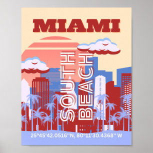 Miami Beach, Miami Travel Art, Retro Poster