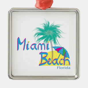 Miami Beach Palm and sun Metal Ornament