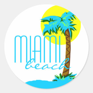 Miami Beach-Palm Tree Classic Round Sticker