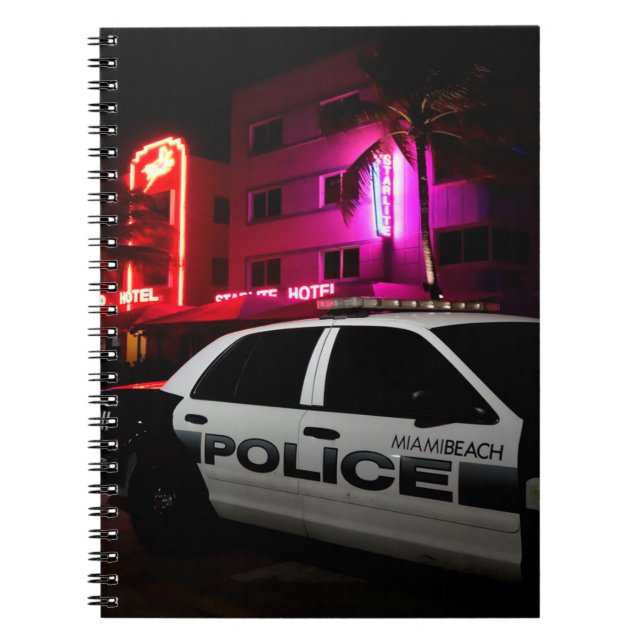 Miami Beach police car on Ocean Drive Notebook (Front)