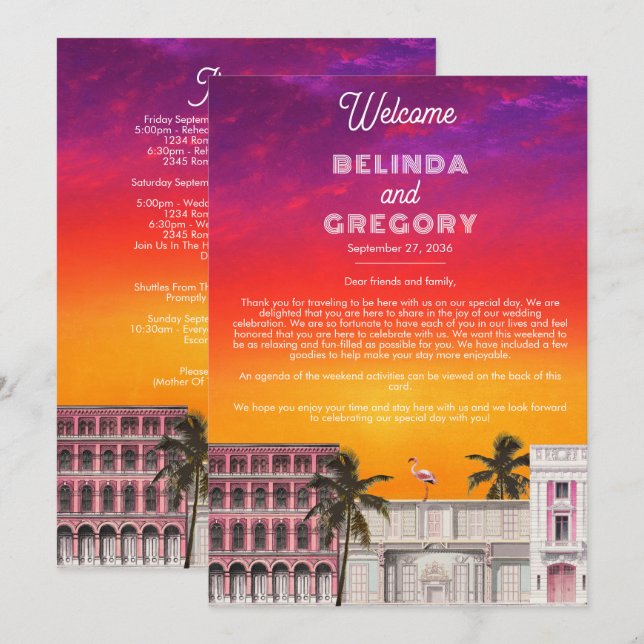 Miami Beach Rainbow Row Wedding Itinerary Program (Front/Back)
