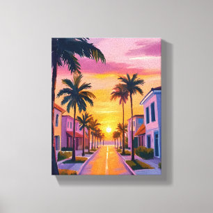 Miami Beach Sunset   Ocean Florida Watercolor Canvas Print