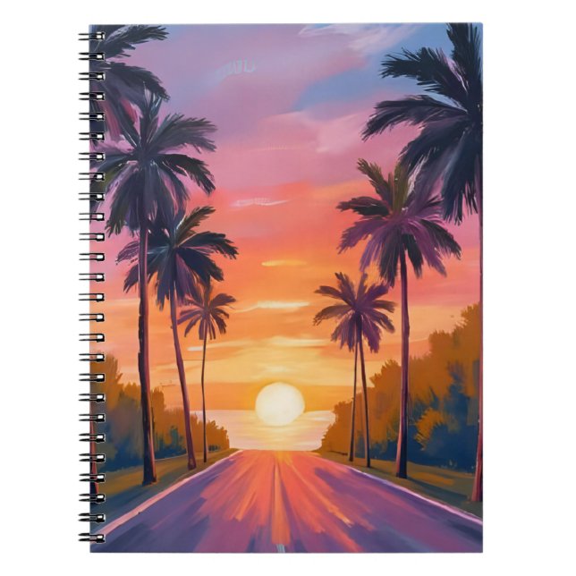 Miami Beach Sunset Palm Tree Tropical Notebook (Front)