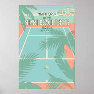 Miami Beach Tennis Print Retro Sport Art in Blue