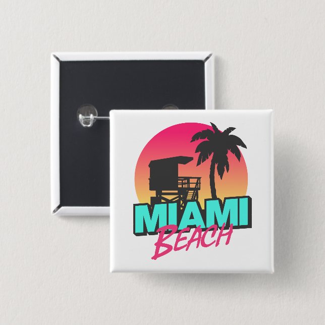 Miami Beach Travel Vintage  2 Inch Square Button (Front & Back)