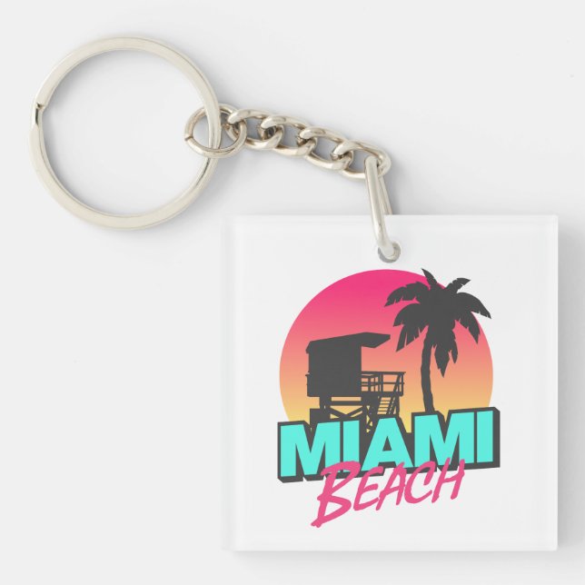 Miami Beach Travel Vintage  Keychain (Front)