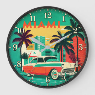 Miami Beach Vintage Car  Large Clock