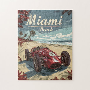 Miami Beach Vintage racing car Jigsaw Puzzle