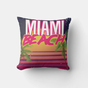 miami beach vintage travel poster throw pillow