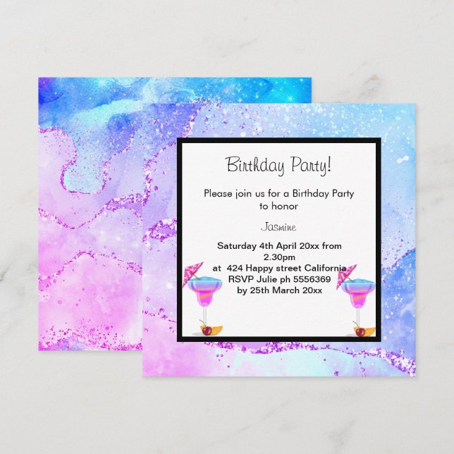 MIAMI DISCO COCKTAIL ANNIVERSAIRE INVITATION DU PA (Devant / Derrière)