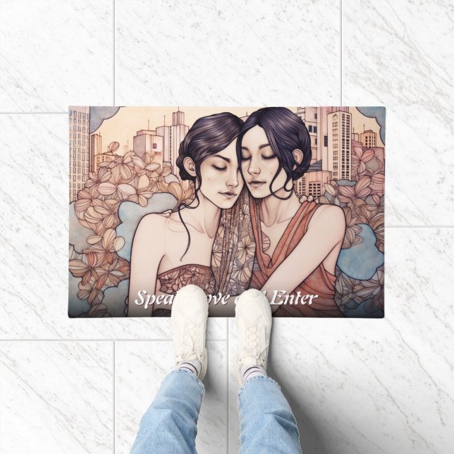 Miami Downtown Women Cuddling Lesbians Drawing Doormat (Indoor)