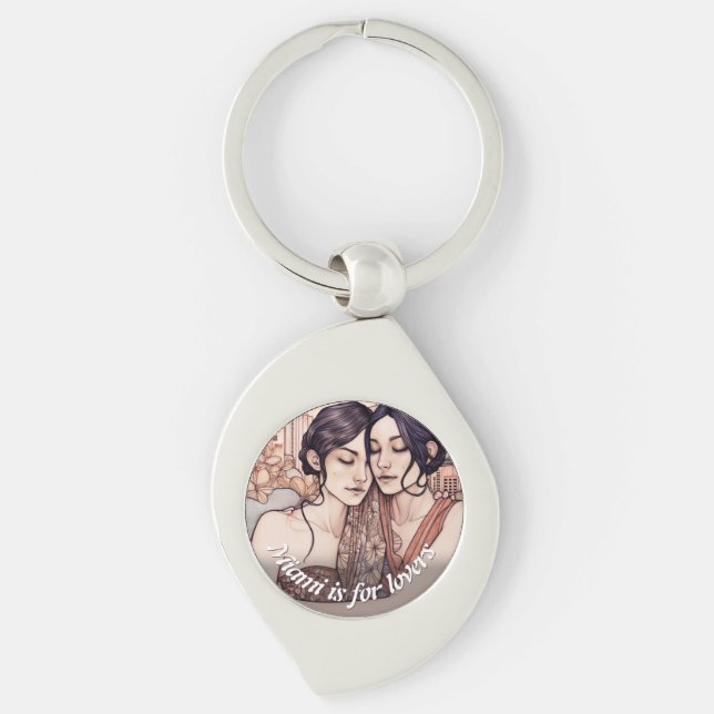 Miami Downtown Women Cuddling Lesbians Drawing Keychain (Front)