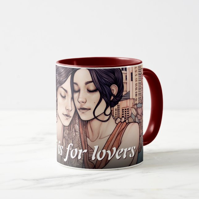 Miami Downtown Women Cuddling Lesbians Drawing Mug (Front Right)