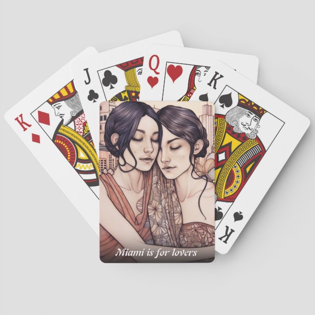 Miami Downtown Women Cuddling Lesbians Drawing Playing Cards (Back)