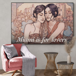 Miami Downtown Women Cuddling Lesbians Drawing Poster