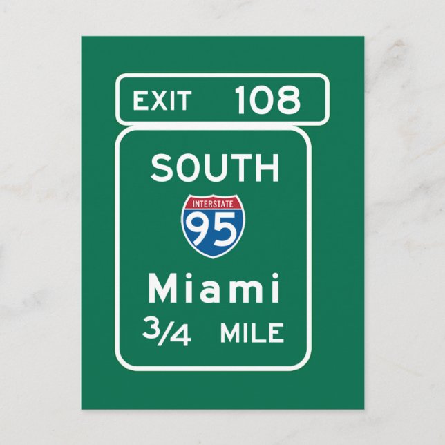 Miami, FL Road Sign Postcard (Front)