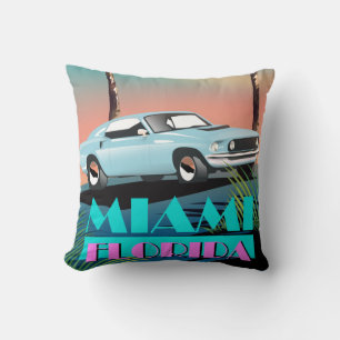 Miami Florida 1980s travel poster Throw Pillow