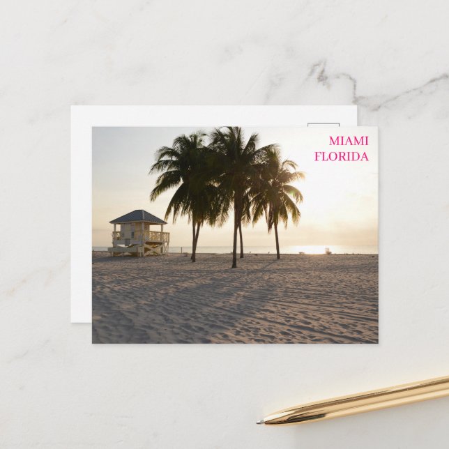 Miami Florida Beach Palms  Lifeguard postcard  (Front/Back In Situ)