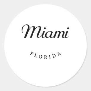 Miami Florida Black Font Classic Round Sticker