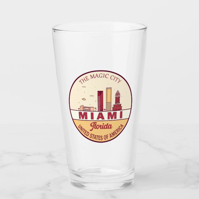 Miami Florida City Skyline Emblem Glass (Front)