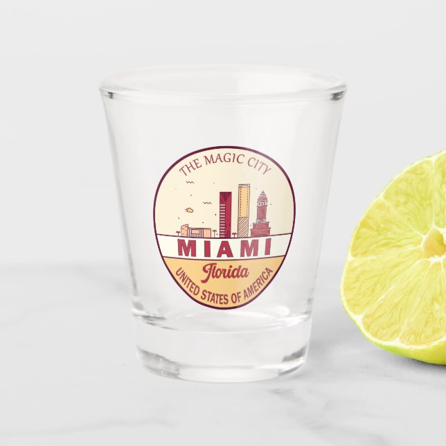 Miami Florida City Skyline Emblem Shot Glass (Front)