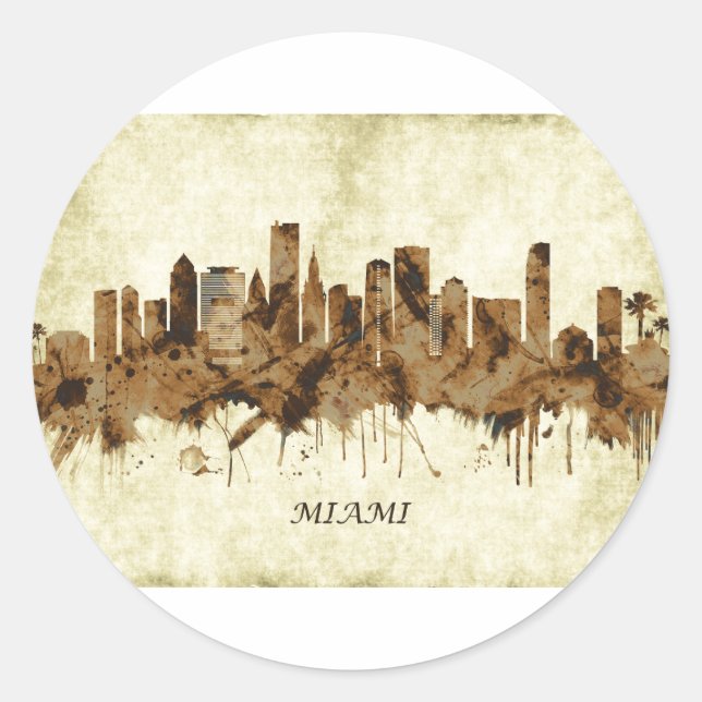 Miami Florida Cityscape Classic Round Sticker (Front)