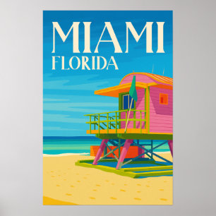 Miami Florida Colourful Beach Travel Poster