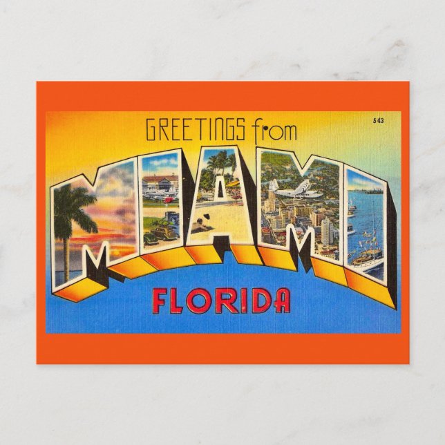 Miami Florida Colourful Retro Greeting Postcard (Front)