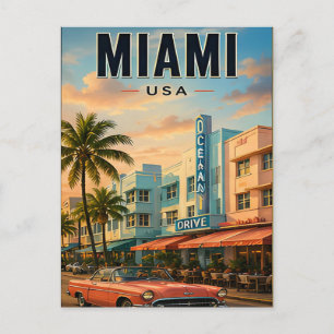Miami Florida Colourful Travel Coastal Escape Postcard